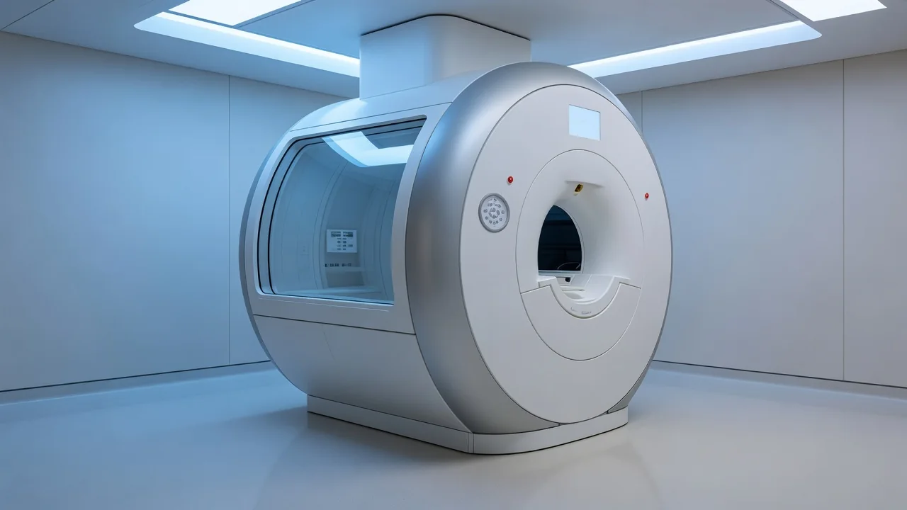 Modern MRI scanner suite in a hospital imaging department